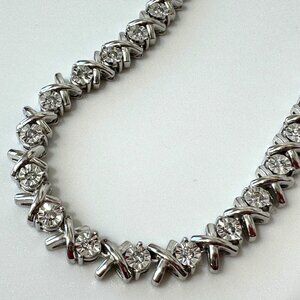 925 .5 ct Diamond X's & O's Hugs And Kisses Necklace 18" - 20" Sterling Silver